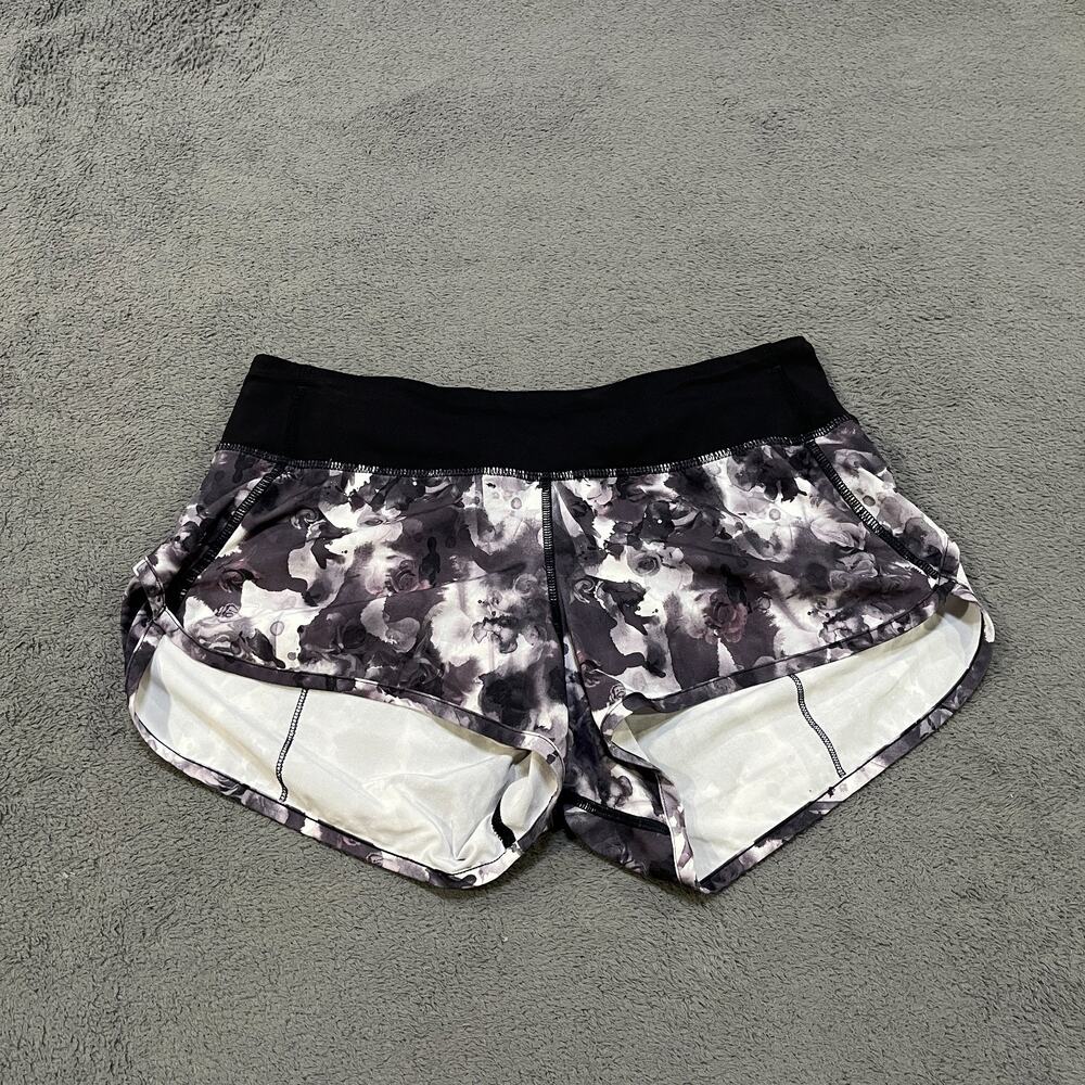 Lululemon Speed Black Purple Floral Athletic Lined Running Shorts Women's Size 4